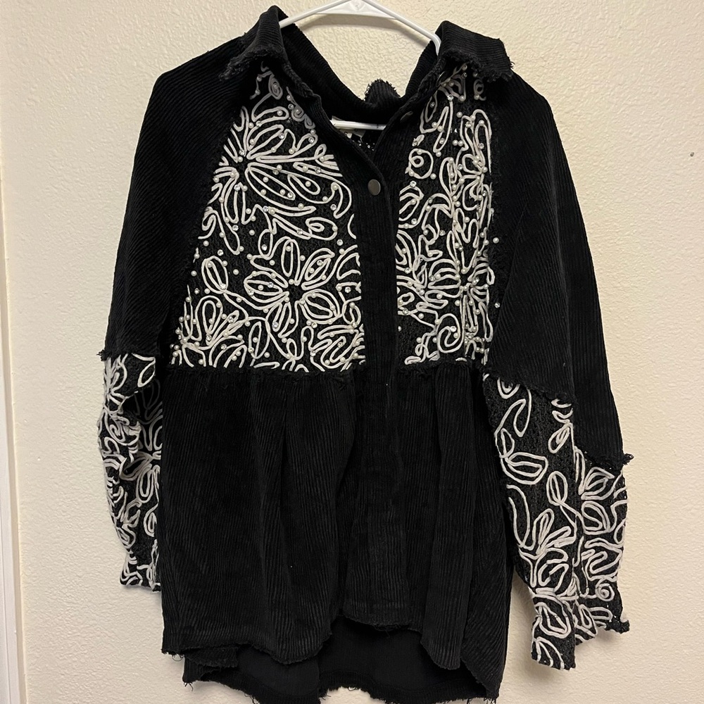 POL Corduroy Shacket With Rhinestones